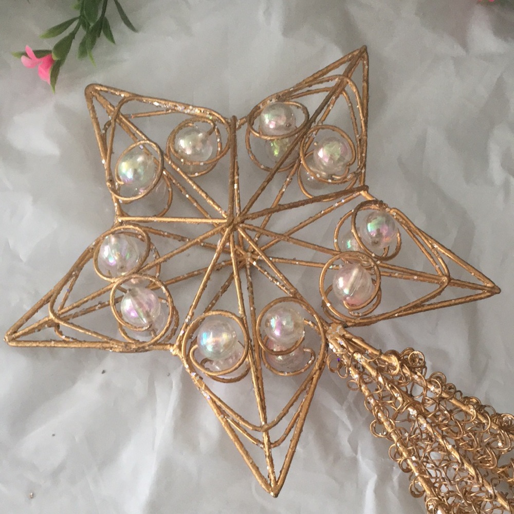 9”x 6” Unique Xmas 3D Glittery Gold Star Tree Topper